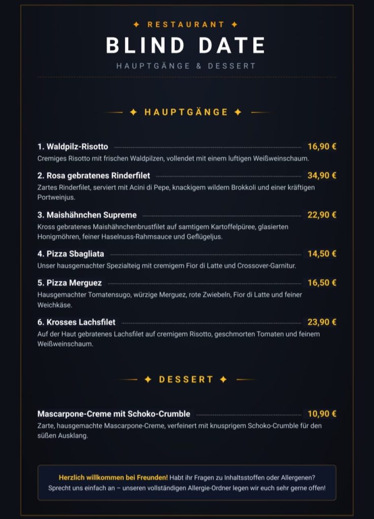 Blind Date Bistro Waldbreitbach Hauptspeisen